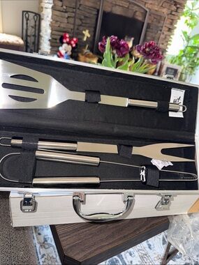 4-Piece Stainless Steel Grill Tool Set in Black Carry Case